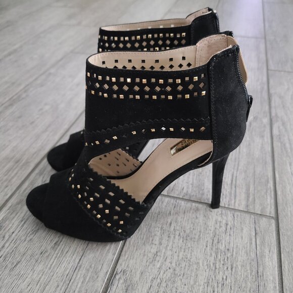 Jennifer Lopez Black Cutout Studded High Heel Sandals Size 8 - Picture 3 of 12